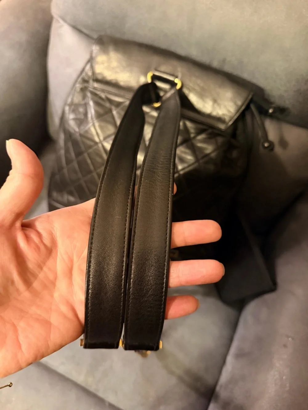 Vintage 24K CHANEL Black Quilted Leather Backpack with Gold CC Medallion